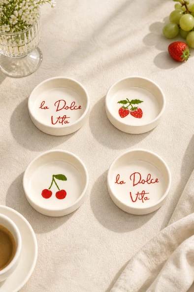 Vita Red 4 Parça 10 Cm Handmade Seramik Kase Seti Çerezlik Sunumluk Kahvaltılık ürün görseli 1