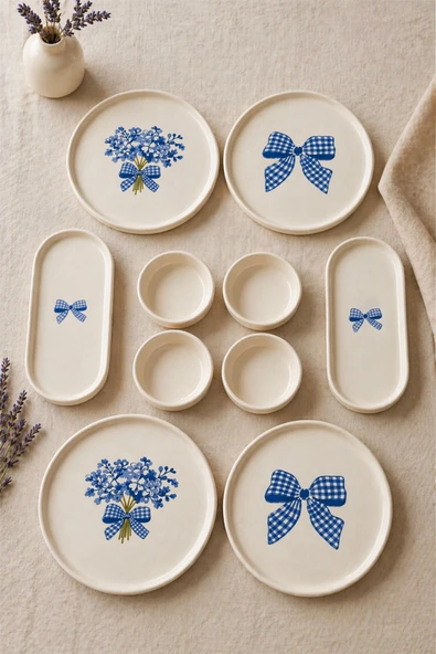Blue Gift 10 Parça 4 Kişilik Handmade Stackable Kahvaltı Takımı & Lüx Kahvaltılık Sunum Seti Tabağı ürün görseli 1