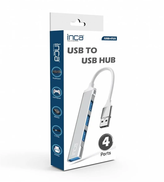 Inca Iusb-4Tux 3X2.0 3.0 Usb Çıkış Usb Çıkış 5 Gbps Usb Çoklayıcı Alüminyum Kasa ürün görseli 1
