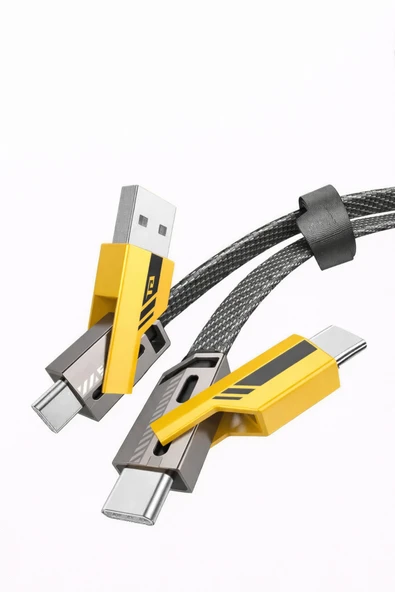 Uzak Store 4 in 1 Hızlı Şarj Kablosu 120W Type-C / Lightning / Micro USB | Zinc Alaşım | Dayanıklı Örgü Siyah ürün görseli 1