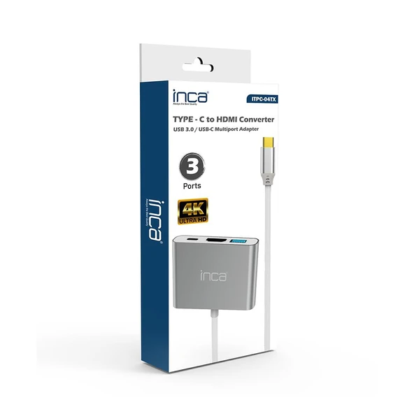 Inca Itpc-04Tx Type-C Hub Hdmı 4K@30Hz Usb3.0+Pd100W Akım Ve Voltaj Korumalı Alüminyum Çoklayıcı ürün görseli 1