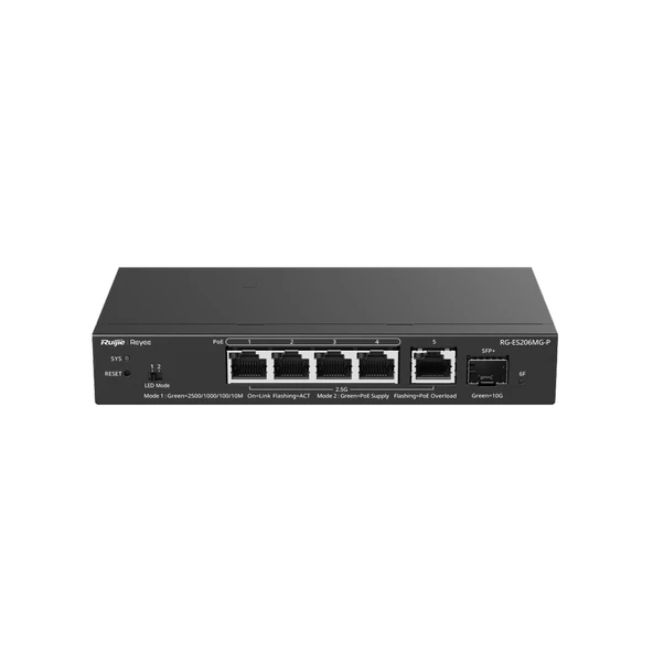 Ruijie Reyee Rg-Es206Mg-P 6 Port 10-100-1000Mbps Multi-Gigabit Yönetilebilir Switch 4Port Poe+70W ürün görseli 1