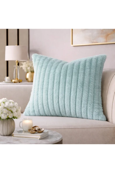 Tasarım Mint Peluş Kırlent Kılıfı 43x43 cm Yumuşak Dokulu Dekoratif Koltuk Yastık Kılıfı ürün görseli 1