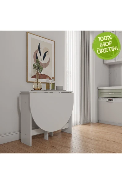 Ankara Orman Ürünleri Pratik Katlanır - Açılır Kapanır Yuvarlak Mutfak Yemek Çalışma Masası - 145 cm x 90 cm - %100 MDF ürün görseli 1