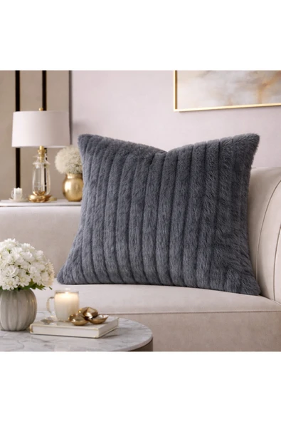 Tasarım Antrasit Peluş Kırlent Kılıfı 43x43 cm Yumuşak Dokulu Dekoratif Koltuk Yastık Kılıfı ürün görseli 1