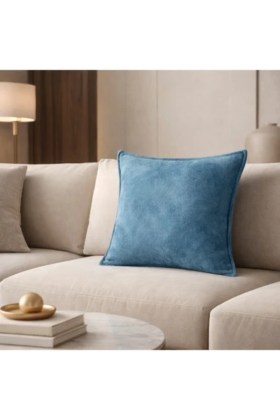 Tasarım Mavi renk şık Dekoratif Kırlent Kılıfı 43x43 Modern Koltuk Yastık Kılıfı Şık ürün görseli 1
