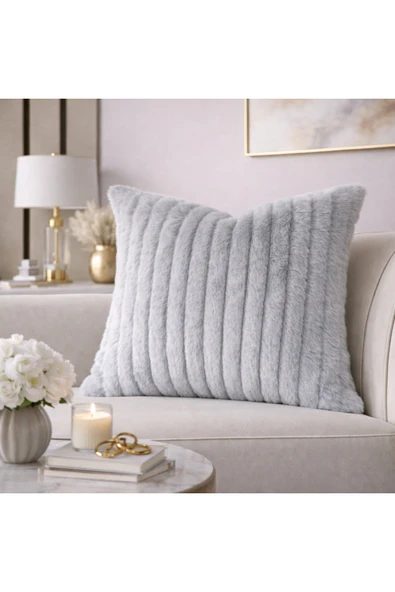 Tasarım Gri Peluş Kırlent Kılıfı 43x43 cm Yumuşak Dokulu Dekoratif Koltuk Yastık Kılıfı ürün görseli 1