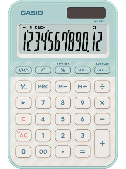 Casio Ms-20Yc-Lg 12 Hane Pastel Yeşil Beyaz Masa Üstü Hesap Makinesi ürün görseli 1