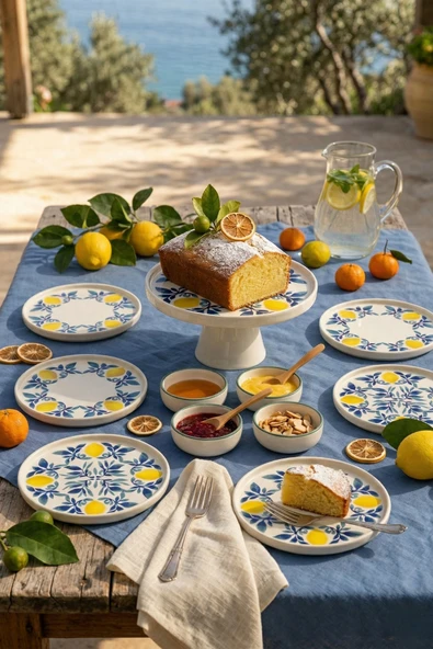 Limon 11 Parça 6 Kişilik Handmade Stackable Ayaklı Sunum Standlı Limon Seramik Tabak Seti & Kahvaltı Takımı ürün görseli 1