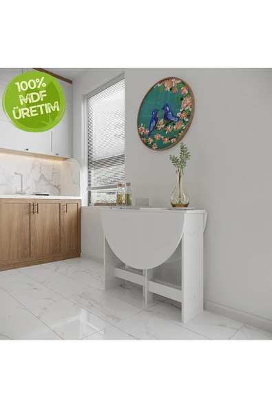 Ankara Orman Ürünleri Pratik Katlanır - Açılır Kapanır Yuvarlak Mutfak Yemek Çalışma Masası - 6 Kişilik - %100 MDF ürün görseli 1
