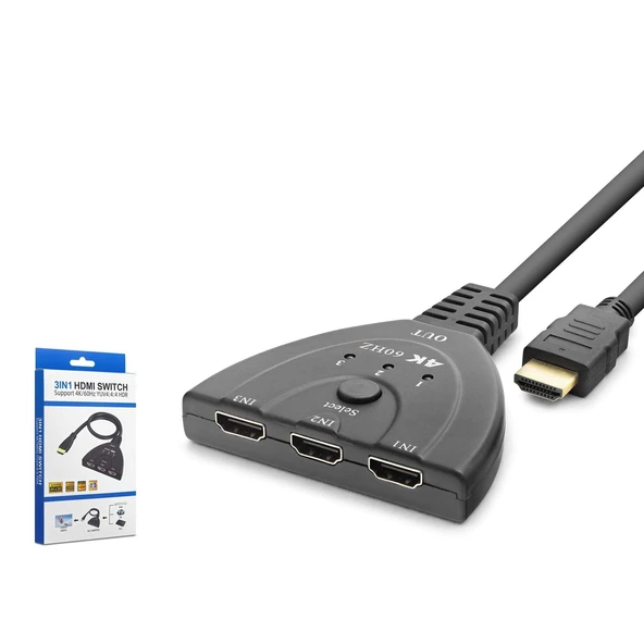 Hadron Hdx7870 Hdmi Switch 4K 60 Hz Hdr 3 In 1 Out - Siyah ürün görseli 1