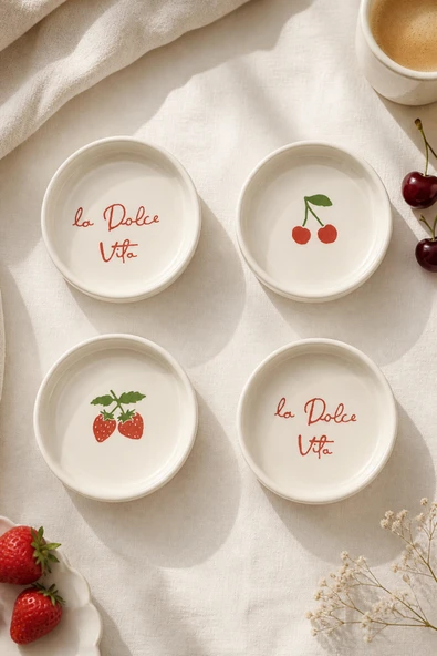 Vita Red 4 Parça 13 Cm Handmade Seramik Kase Seti Çerezlik Sunumluk Kahvaltılık ürün görseli 1