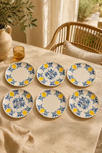 Limon 6’lı 20 cm Seramik Pasta ve Servis Tabağı Seti ürün görseli 1