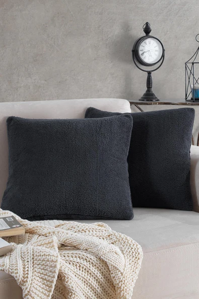 Sofa | 2 Adet Antrasit Renk Welsoft Kırlent Kılıfı Yastık Kılıfı 44x44 Cm ürün görseli 1
