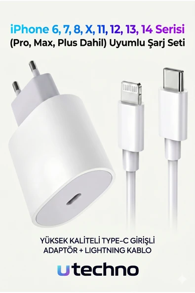 JABA'S iPhone Hızlı Şarj Aleti Adaptör + Lightning Kablo 6 7 8 X 11 12 13 14 Pro Max Plus Uyumlu 25W iOS Beyaz ürün görseli 1
