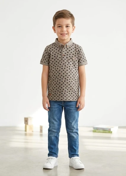 Erkek Çocuk Bej Polo Yaka T-Shirt ürün görseli 1