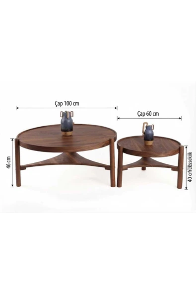 KLASS DEKOR Clover Orta ve Yan Sehpa Set Ceviz - Resim 4