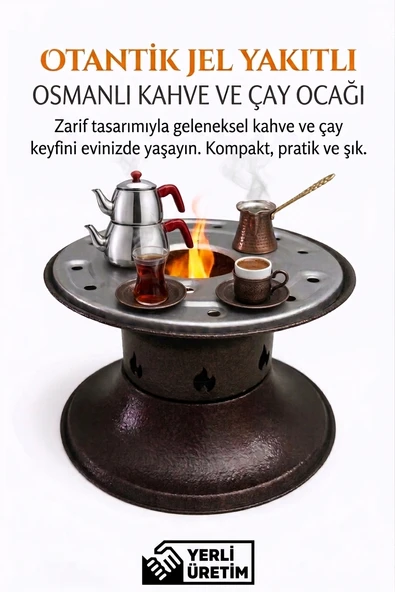 Otantik Jel Yakıtlı Osmanlı Kahve ve Çay Ocağı Taşınabilir Kamp ve Ev Tipi Bakır Renk Ocak ürün görseli 1