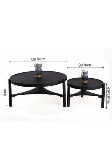 KLASS DEKOR Clover Orta ve Yan Sehpa Set Siyah - Resim 4