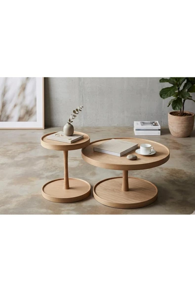 KLASS DEKOR Cosmos 2 li Orta Sehpa Set Meşe - Resim 2
