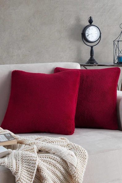 2 Adet Kırmızı Renk Welsoft Kırlent Kılıfı Yastık Kılıfı 44x44 Cm ürün görseli 1