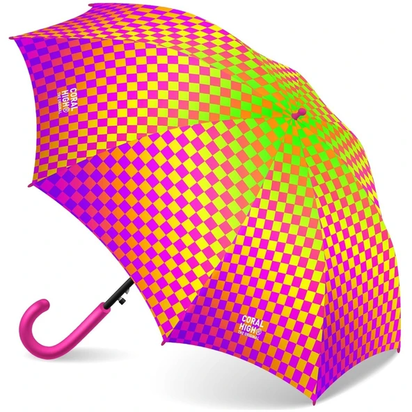 Coral High Kids Neon Renkli Dama Desenli Çocuk Şemsiyesi 36102 ürün görseli 1