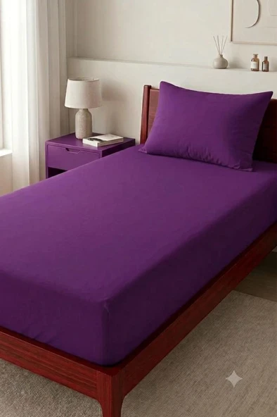 Bella Tek Kişilik 120x200 cm Lastikli Çarşaf Takımı Mürdüm ürün görseli 1
