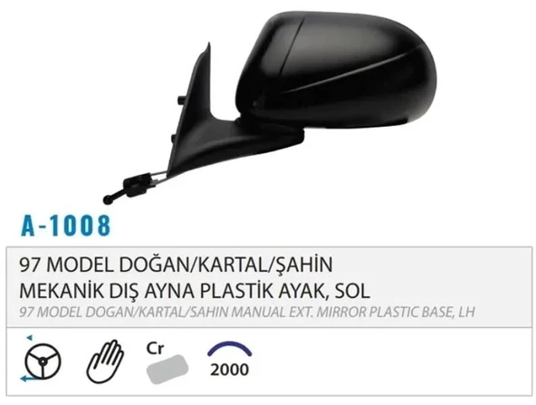 DIŞ DİKİZ AYNASI MEKANİK SOL YUMURTA TİP M131 97> M001.1008 ürün görseli 1