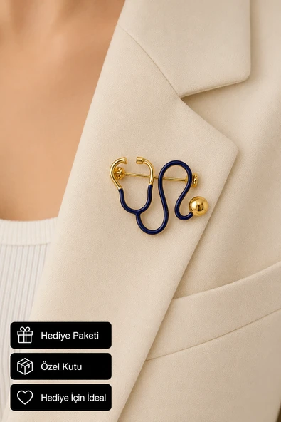 Şifalı Stetoskop Tasarımlı Kadın Broşu – Doktor, Hemşire ve Sağlık Çalışanlarına Hediye ürün görseli 1