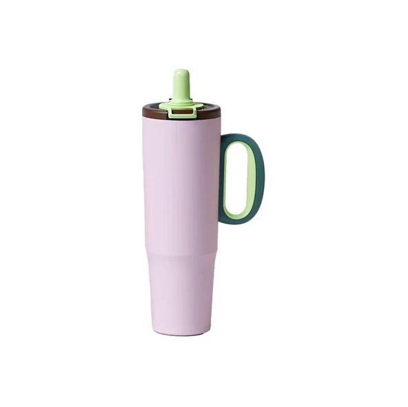 Vagonlife Tumbler 1200 ml Tek Kapak Çift Kullanım Pipetli Rahat Içim Kulplu Paslanmaz Çelik ürün görseli 1