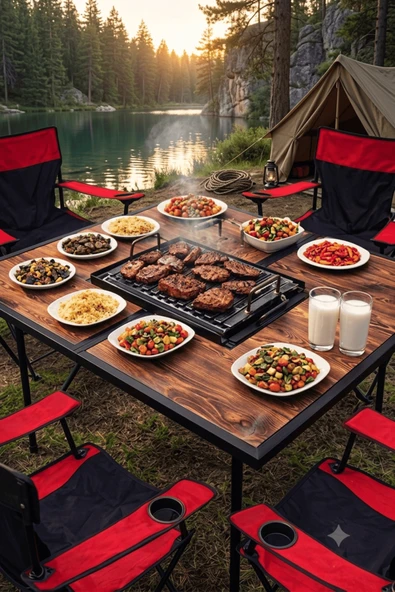 Premium Katlanır Ahşap Mangal Standı Ve Piknik Masası (140 cm x 70 cm) ürün görseli 1