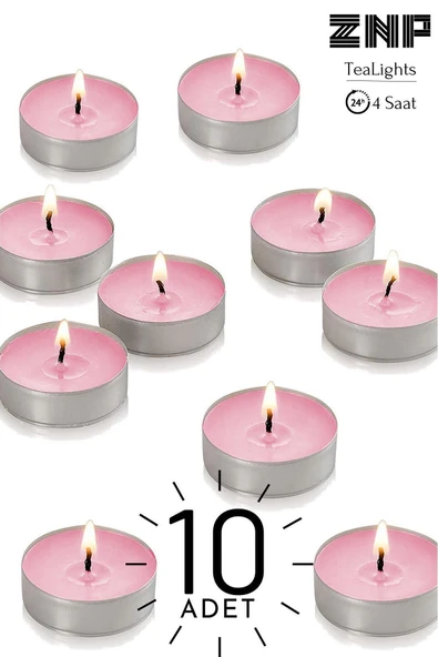 10 Adet | Gül Kokulu Tealight Mum | 4 Saat Yanar | Dekoratif Mumluk Mumu ürün görseli 1