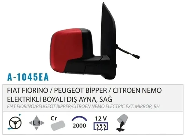 DIŞ DİKİZ AYNASI ELEKTRİKLİ ISITMALI SENSÖRLÜ ASTARLI SAĞ FIORINO NEMO BIPPER 07> M001.1391 ürün görseli 1