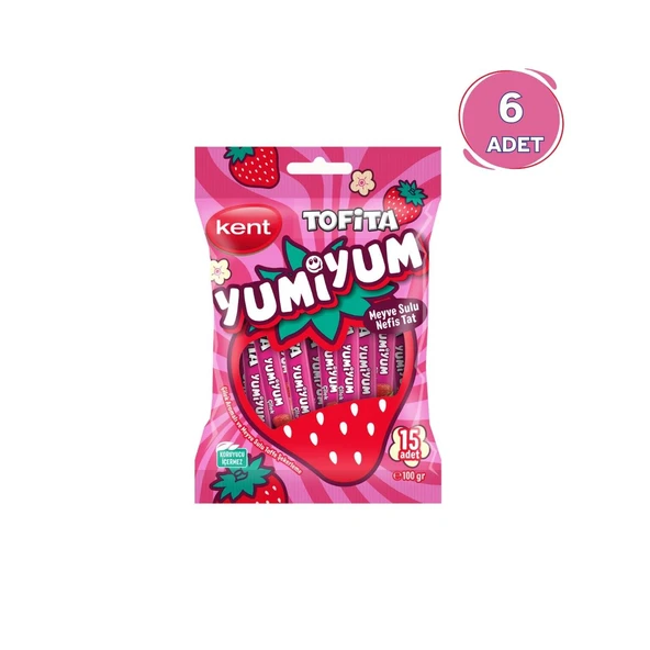 Kent Tofita Yumiyum Çilek Aromalı Şeker 100 g - 6 Poşet ürün görseli 1