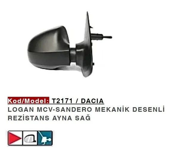 DIŞ DİKİZ AYNASI SAĞ MEKANİK LOGAN MCV SANDERO 12> ürün görseli 1