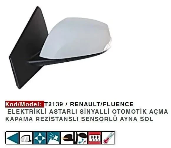 DIŞ DİKİZ AYNASI SOL ELEKTRİKLİ ASTARLI POWER FLOK FLUENCE ürün görseli 1