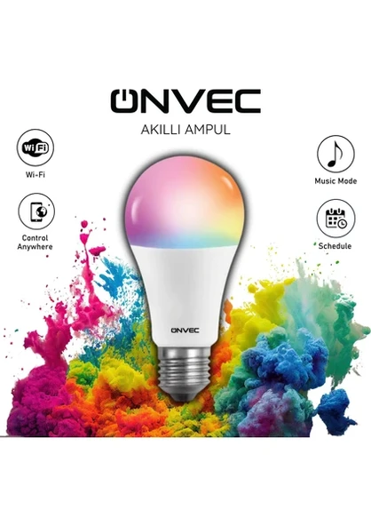 Onvec Wifi+Bluetooth Destekli 9W Rgb Akıllı Ampul Tuya - Smart Led Bulb ürün görseli 1