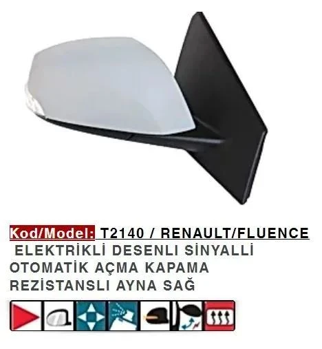 DIŞ DİKİZ AYNASI SAĞ ELEKTRİKLİ ASTARLI POWER FLOK FLUENCE ürün görseli 1