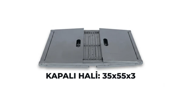 Kanatlı Pratik Katlanabilir Mangal Izgara 35x55 cm Kalın Paslanmaz Sac Kamp Mangalı ürün görseli 1