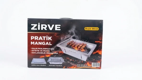 Pratik Katlanabilir Taşınabilir Mangal Izgara 30x45 cm Kalın Paslanmaz Sac Kamp Mangalı ürün görseli 1