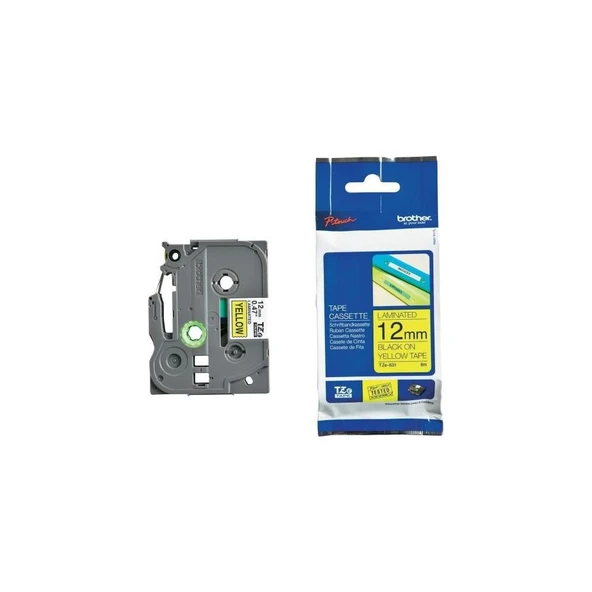 Tze-631 12 Mm Sarı Üzeri Siyah Laminasyonlu Etiket ürün görseli 1