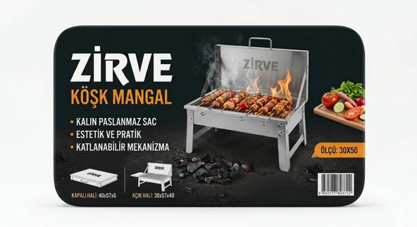 Köşk Mangal Katlanabilir Portatif Kamp ve Piknik Mangalı Izgarası 30x50 cm ürün görseli 1