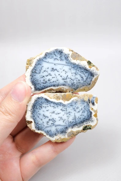 Mavi Dendrit Opal Çifti • Beyaz İçeriğe Sahip Opal - Resim 8