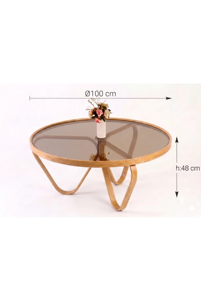 KLASS DEKOR Spring Camlı Orta Sehpa Meşe - Resim 4