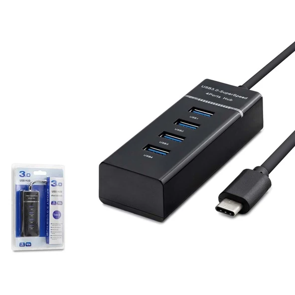 Hadron Hdx7045 Type-C 3.0 Hub 4 Port 5 Gbps Siyah ürün görseli 1