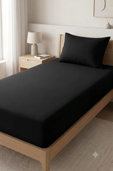 Bella Tek Kişilik 120x200 cm Lastikli Çarşaf Takımı Siyah ürün görseli 1