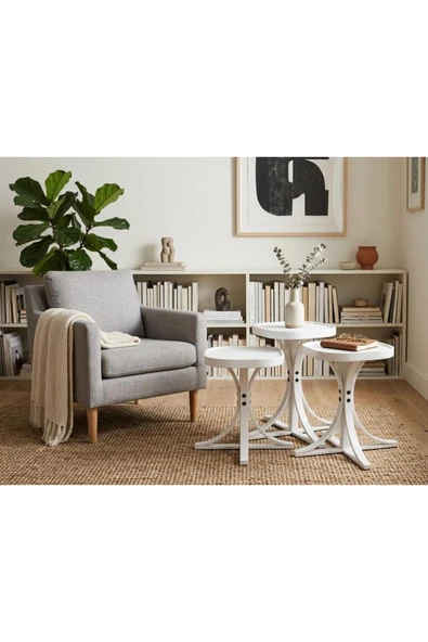 KLASS DEKOR Mango 3'lü Zigon Sehpa Beyaz ürün görseli 1