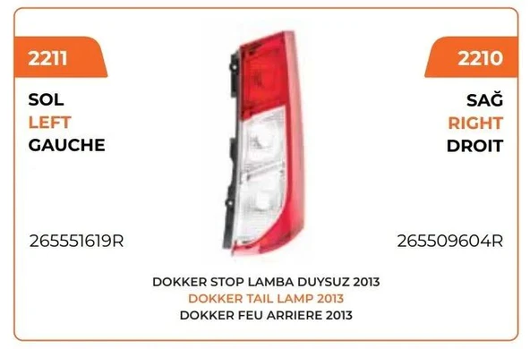 STOP LAMBASI SOL 2013 --> DACİA DOKKER ürün görseli 1