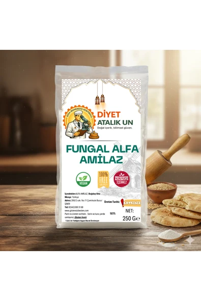 Diyet Glutensiz Fungal Alfa Amilaz ENZİMİ 250 G(GLUTEN İÇERİR) ürün görseli 1