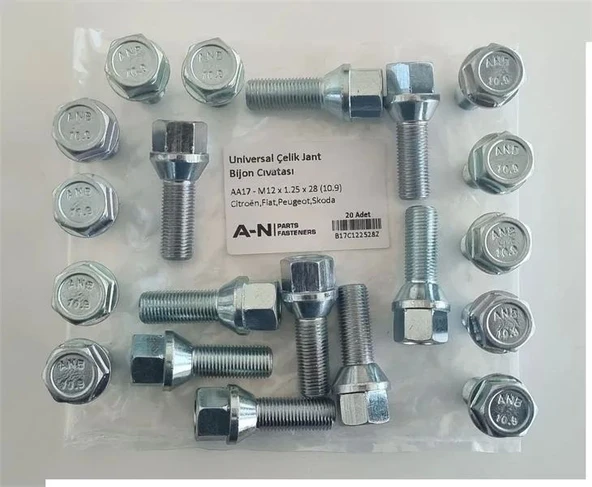 BİJON CİVATASI UNIVERSAL ÇELİK JANT AA17 M12X1.25.28 10.9 CITROEN FIAT PEUGEOT SKODA MAT ürün görseli 1